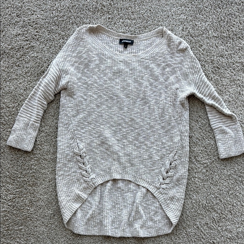 Express Cream Textured Crew Neck Sweater